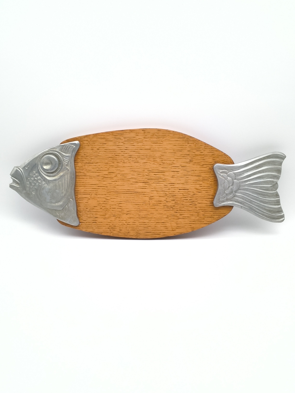 Fish Charcuterie Serving Board/Trivet - Solid Oak & CEF France Metal Handles